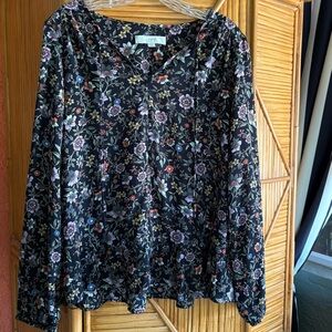 LOFT Multicolor Floral Blouse with bottom ruffle in medium